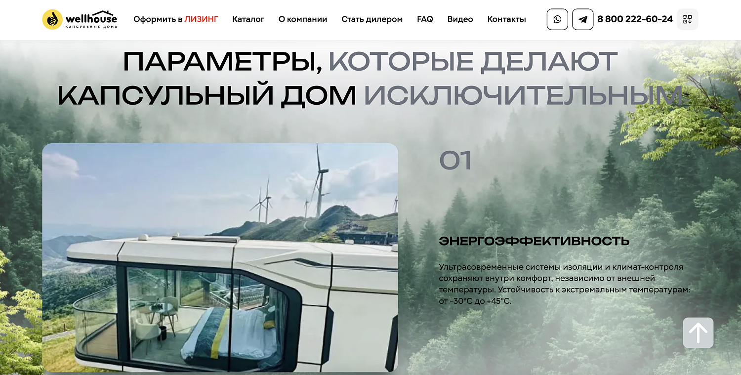 Сайт для Wellhouse - компании модульных капсульных домов 