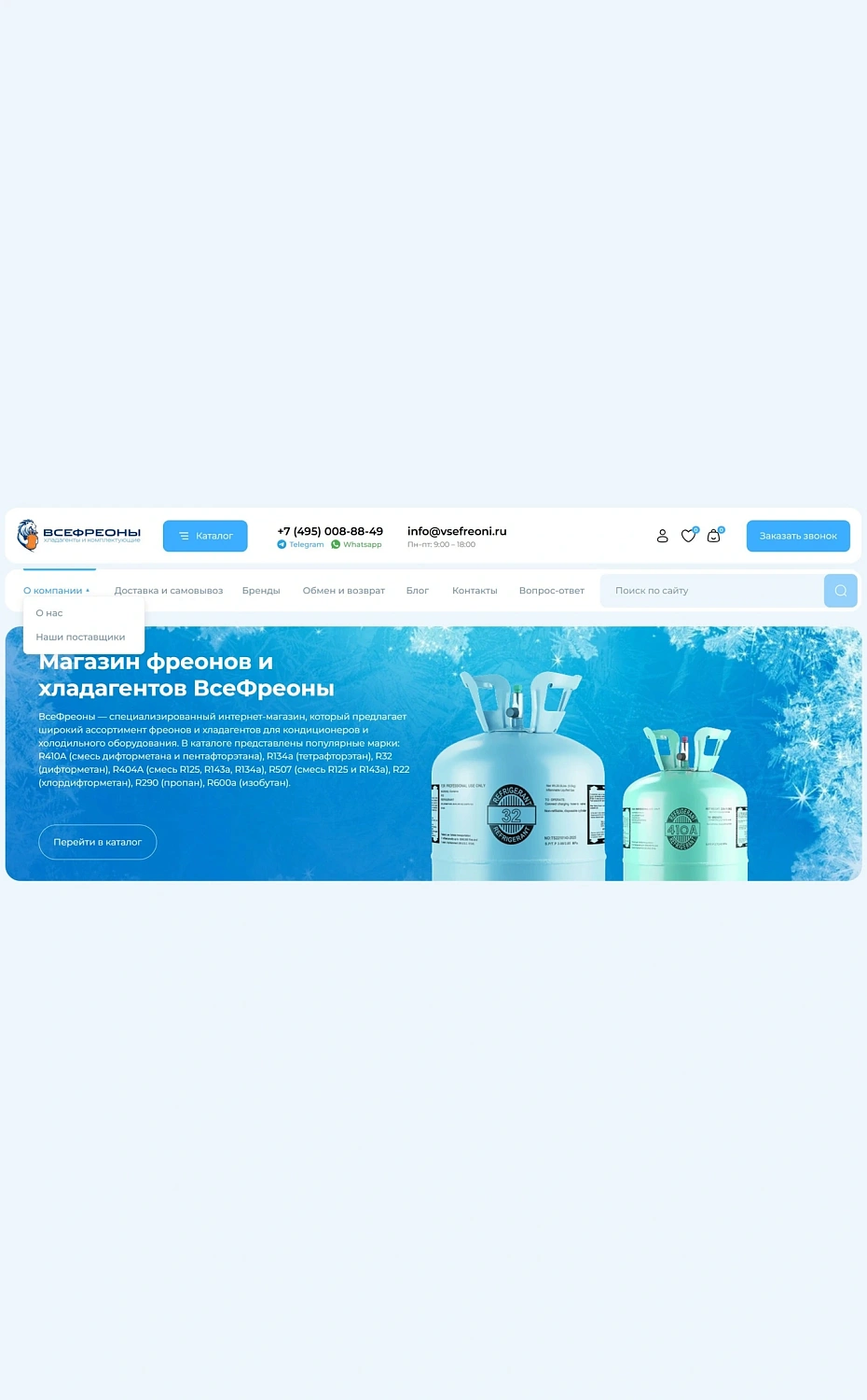 Разработка интернет-магазина фреонов и хладагентов